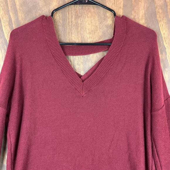 Anthropologie If It Were Me Womens Sweater Burgundy V Neck Criss Cross Back M - Picture 2 of 12